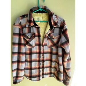 Sage Collective Womens Plaid Sherpa 
Lined Shirt Jacket Purple CabinCore